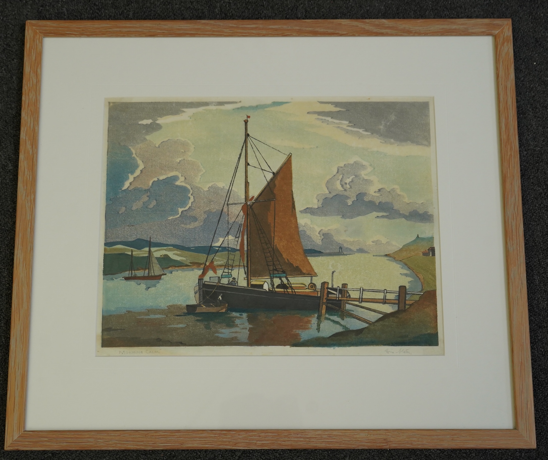 Eric Slater (British, 1896-1963), 'Morning calm', woodcut, 27.5 x 36cm